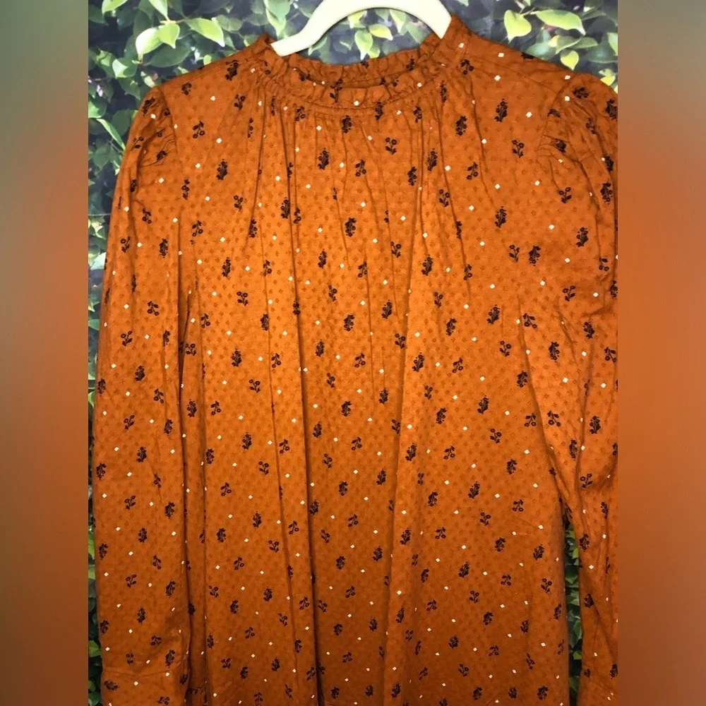 Universal Threads Rust Floral Prairie Babydoll Boho Long Sleeve Ruffle Dress - Picture 7 of 15